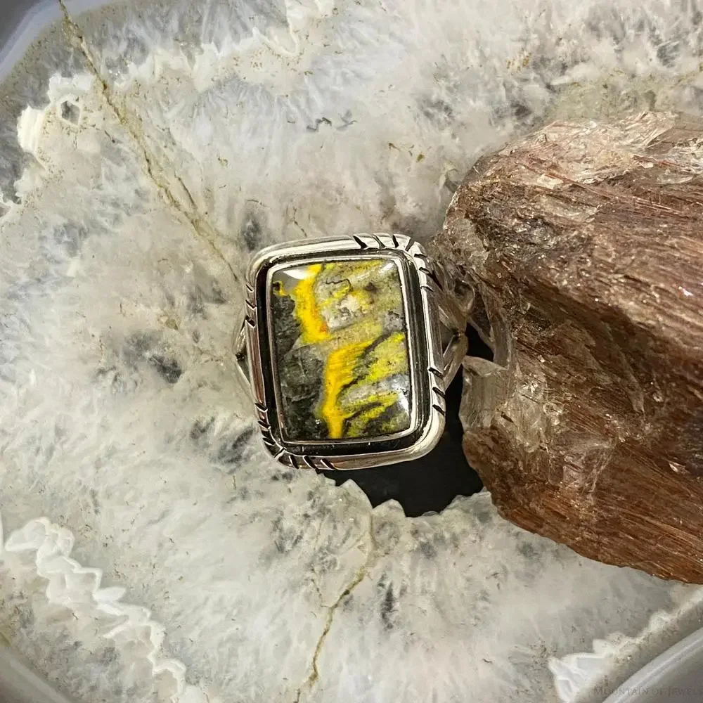 Native American Sterling Silver Bumblebee Jasper Mini Bar Ring Size 8 For Women - Picture 5 of 10